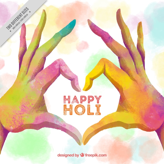 Free vector holi festival background with hands making a heart