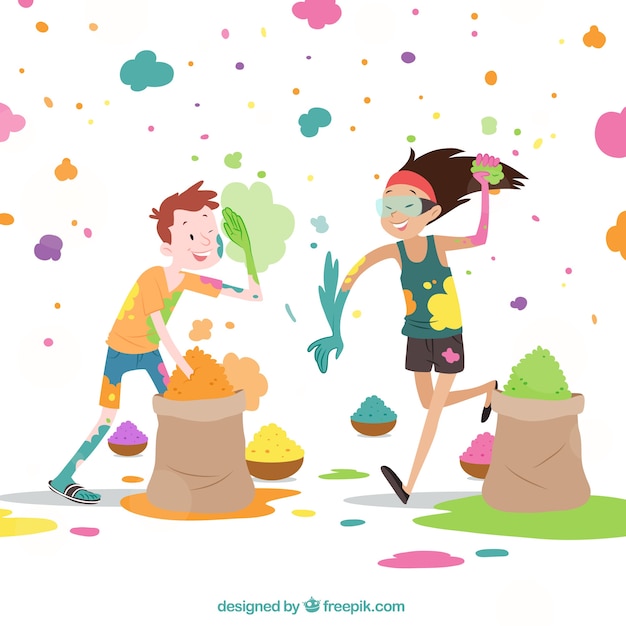 Free Vector holi festival background with playing persons