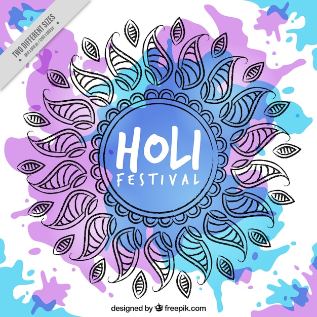 Free vector holi festival background with purple and blue stains