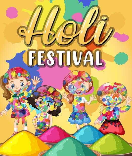 Holi Festival banner with kid characters