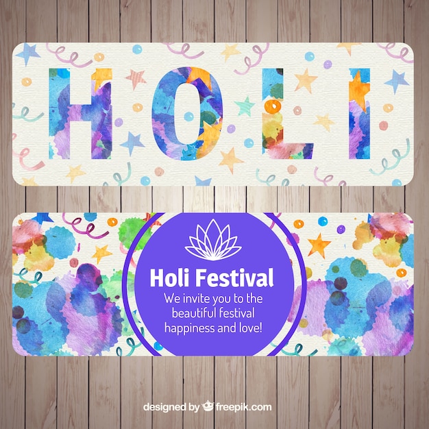 Free Vector holi festival banners with colorful streamer and stains