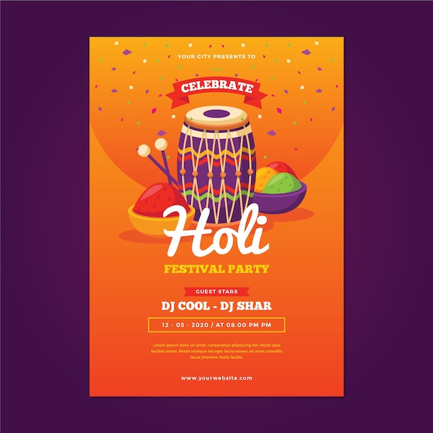 Free Vector holi festival flyer template in flat design