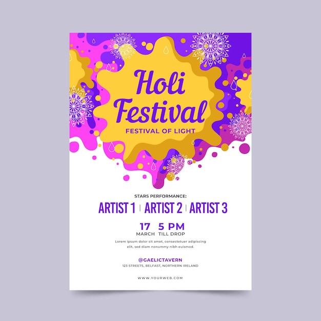 Free vector holi festival flyer template