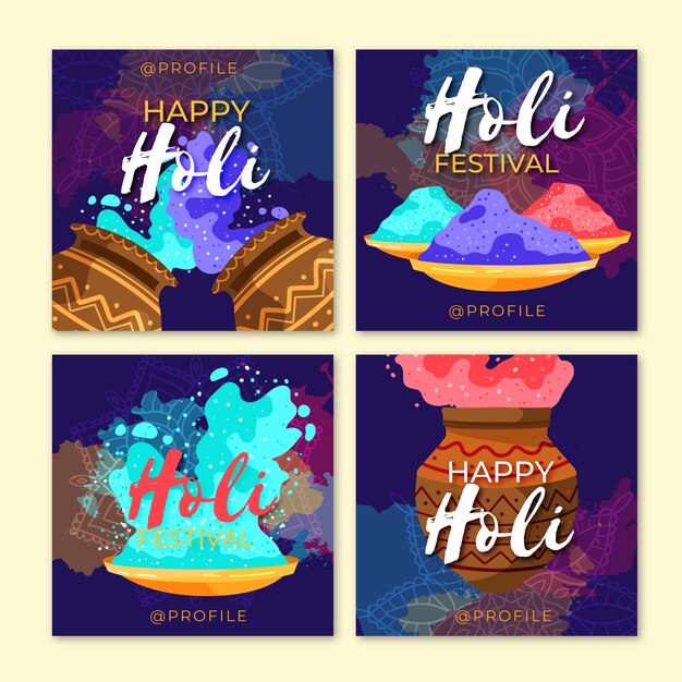 Free Vector holi festival instagram post collection