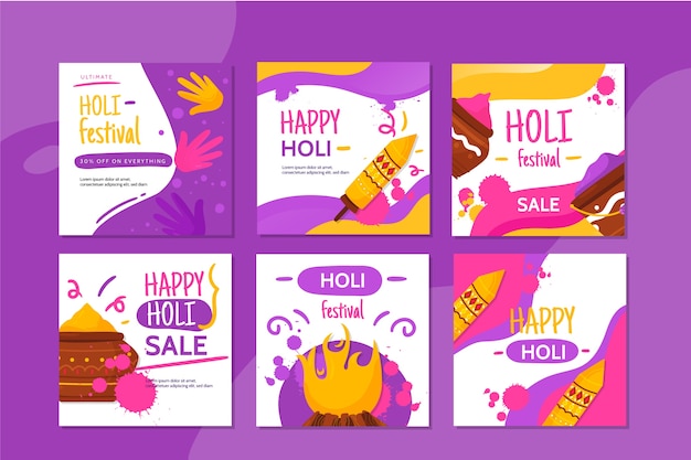 Free Vector holi festival instagram post collection