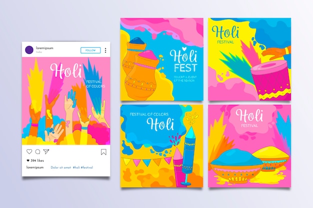 Free Vector holi festival instagram post collection