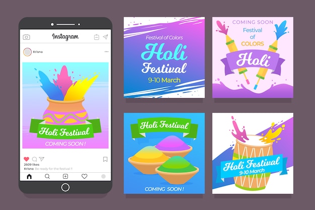 Free Vector holi festival instagram post collection