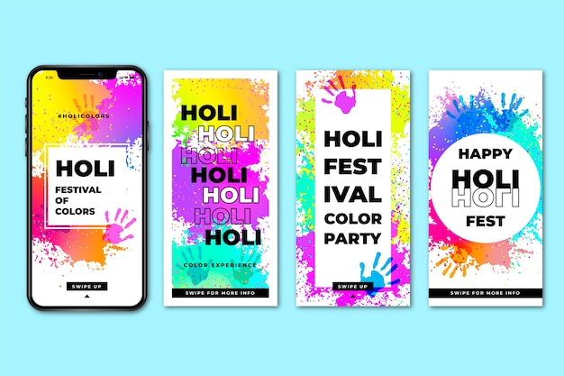 Free Vector holi festival instagram post set