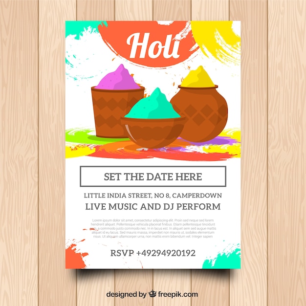 Free vector holi festival party flyer in flat design