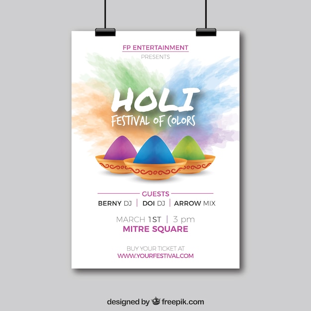 Free vector holi festival party flyer in realistic design