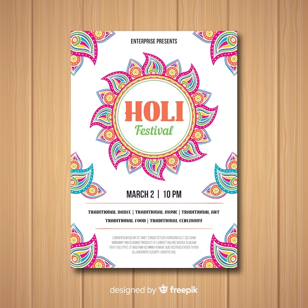 Free Vector holi festival party flyer template