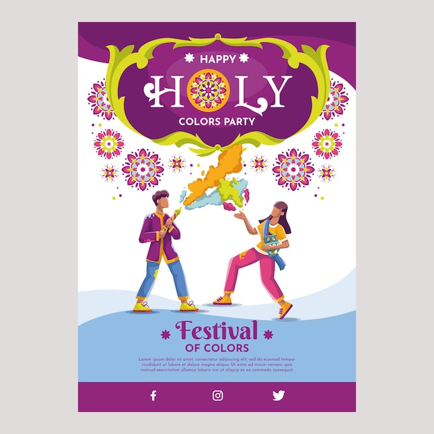 Free vector holi festival poster party template