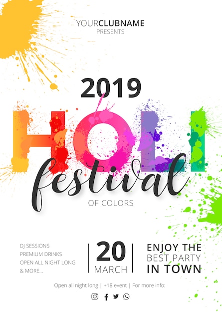 Free vector holi festival poster template ready to print