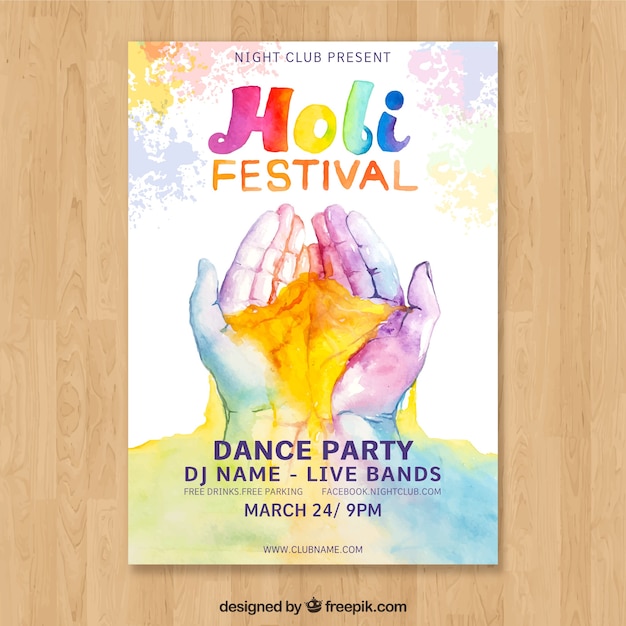 Holi festival poster template with hands