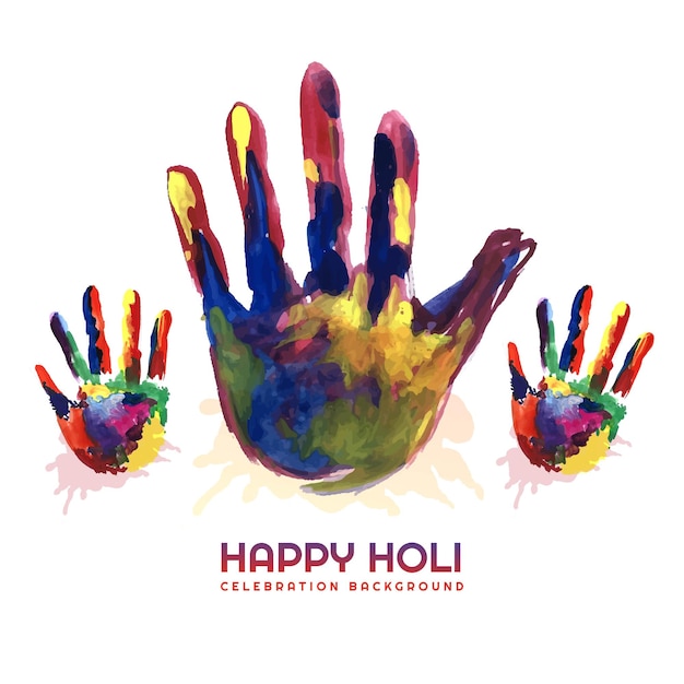 Holi festival with colorful handprint card background