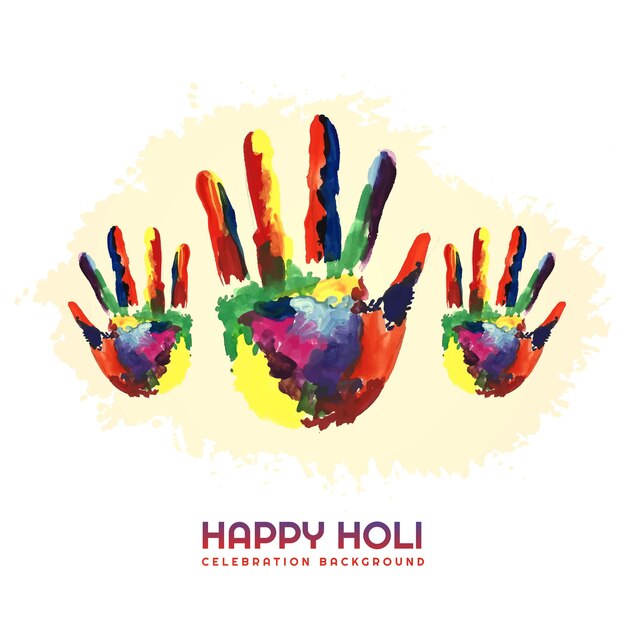 Holi festival with colorful handprint card background