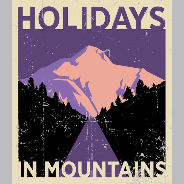 Free Vector holidays in mountains poster with beautiful nature on effective illustration