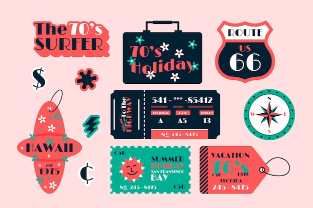 Free Vector holidays sticker collection in 70s style