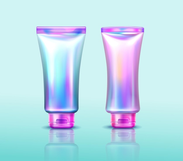 Holographic cosmetics package iridescent tubes