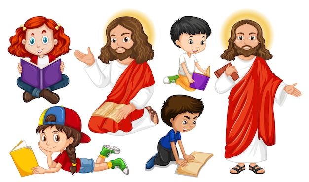 Free vector holyman and many kids reading books