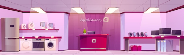 Free Vector home appliances store with phones and fridge