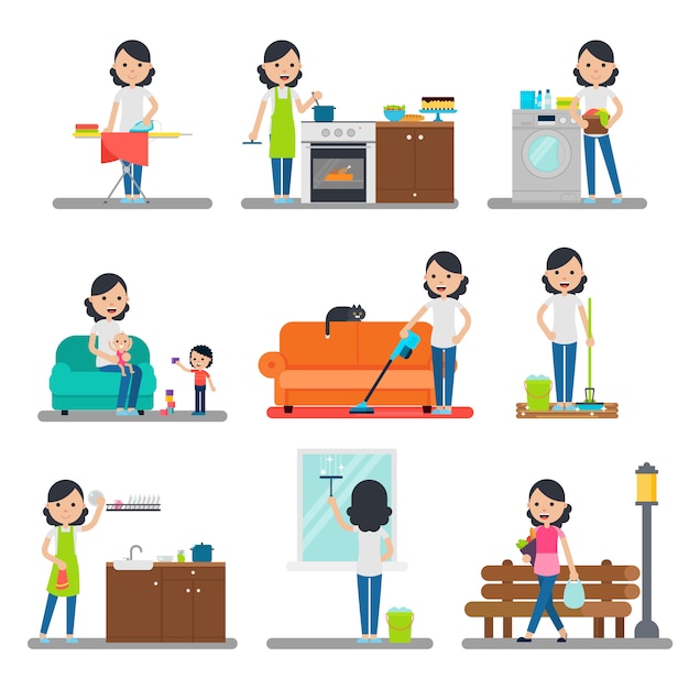 Free Vector home cleaning flat collection