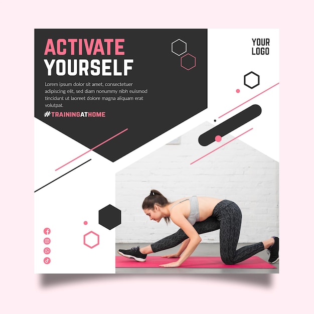 Free Vector home fitness square flyer template