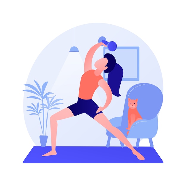 Home gymnastics abstract concept vector illustration. Stay active amid quarantine, power training online, exercise program, at-home workout, social distance, fitness livestream abstract metaphor.