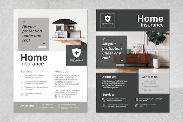 Home insurance template vector with editable text set