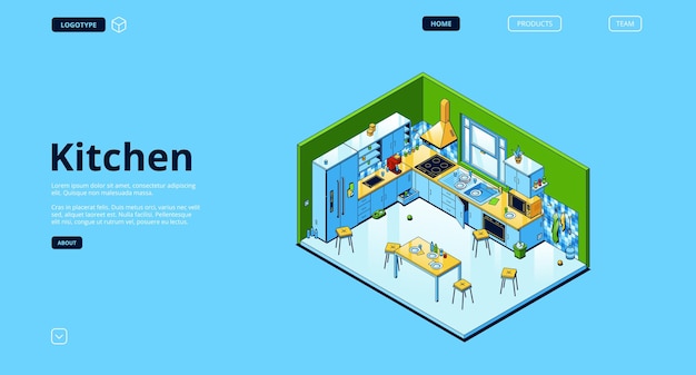 Home kitchen isometric landing page