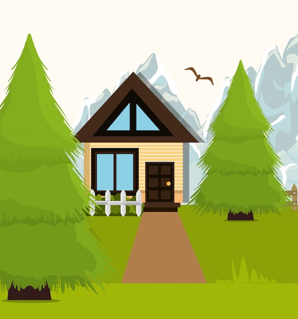 Free Vector home landscape cartoon graphic