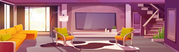 Free vector home living room inside interior design cartoon