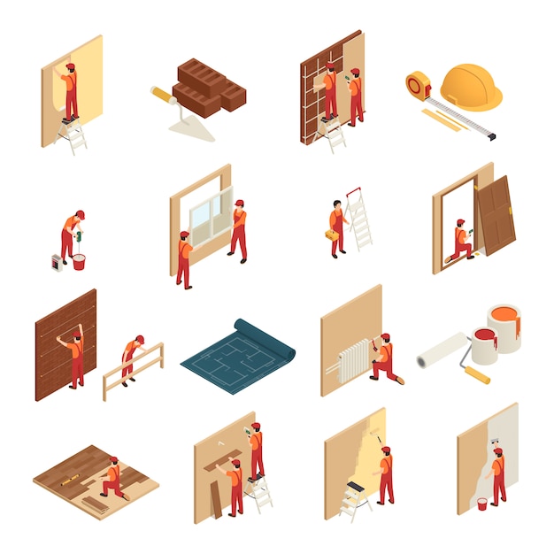 Free Vector home renovation isometric icons