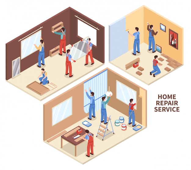 Home repair isometric compositions