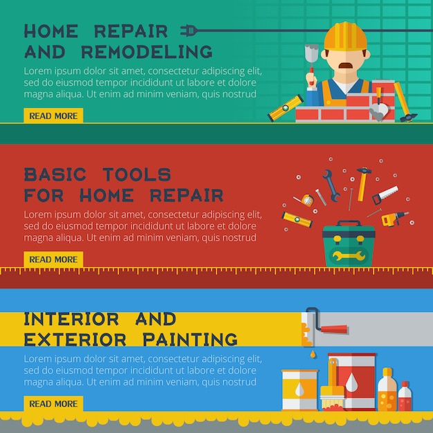 Free Vector home repair service flat banners ser