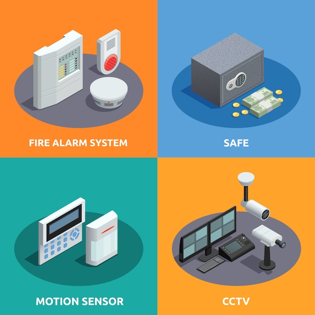 Home Security Isometric Card Set