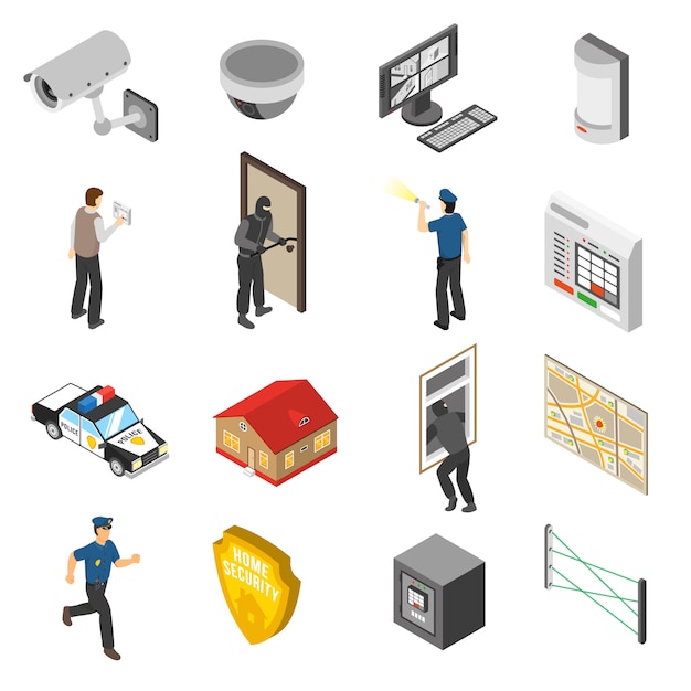  Home Security Service Isometric elements Set 