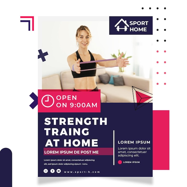 Free Vector home sport flyer template with photo