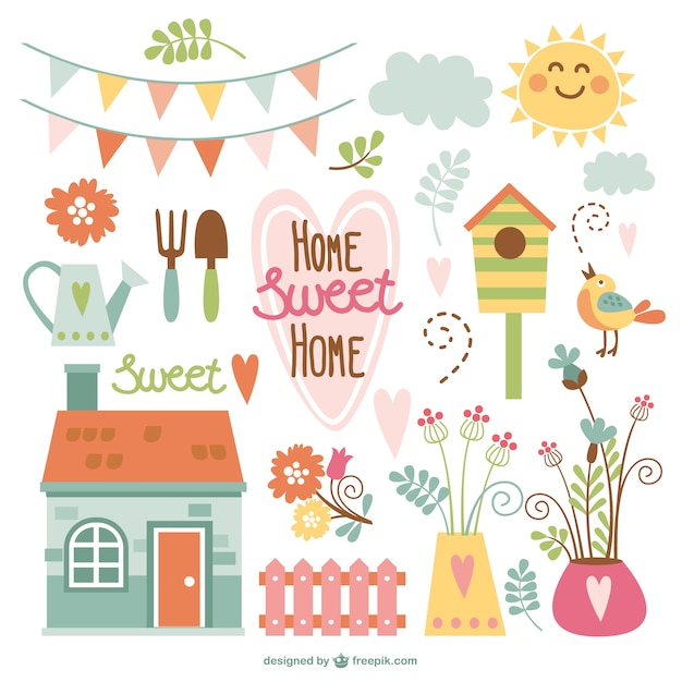 Free vector home sweet home garden elements