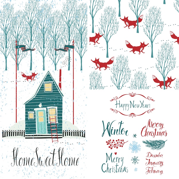 Free Vector home sweet home winter set