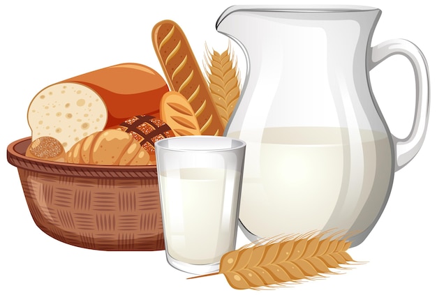 Free Vector homemade bread and oat milk illustration