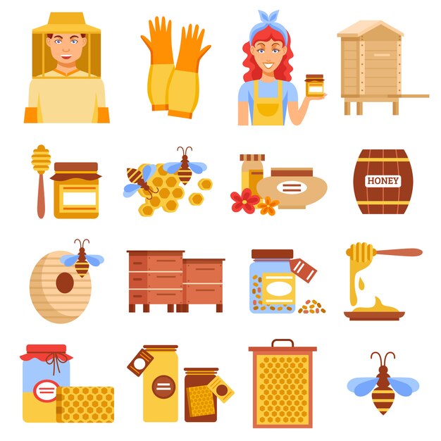 Honey Beekeeping Icon Set