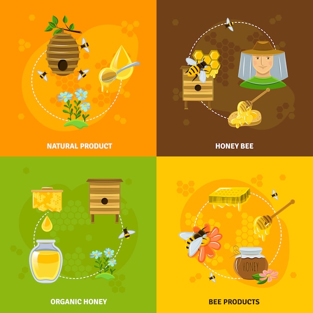 Free Vector honey and bees icons set