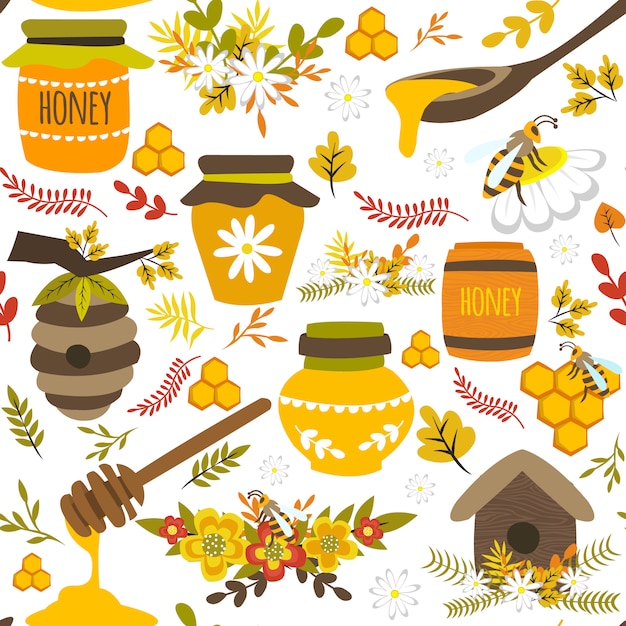 Honey Hand Drawn Seamless Pattern