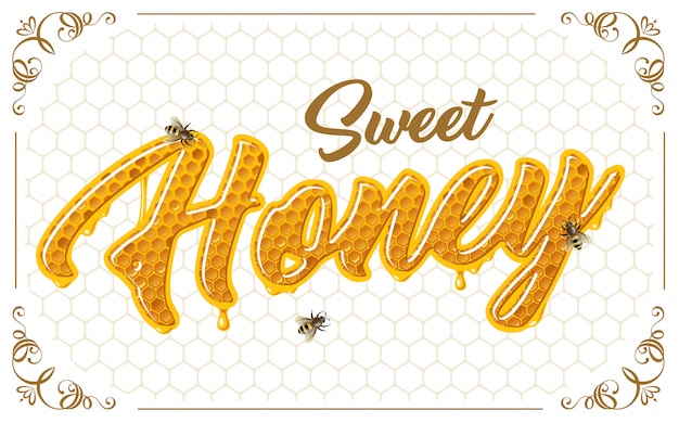 Free vector honey lettering with bees