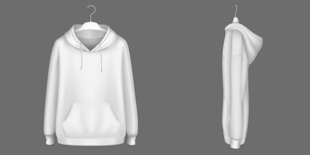 Hoody, white sweatshirt on hanger mock up front