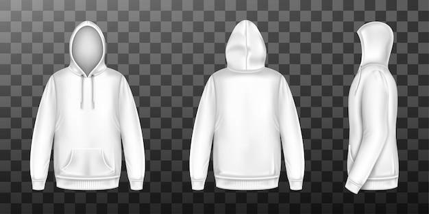 Hoody white sweatshirt mock up front side back set