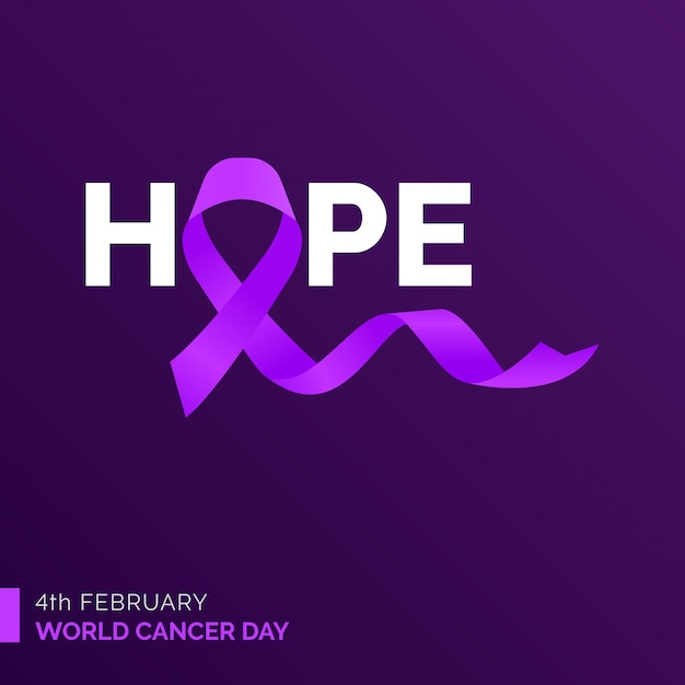 Hope Ribbon Typography 4th February World Cancer Day