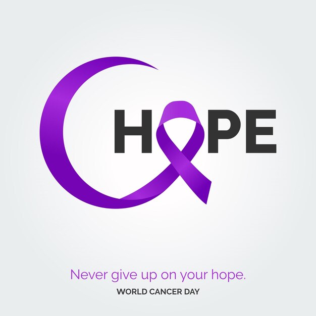 Hope Ribbon Typography Nevery Give up on your hope World Cancer Day