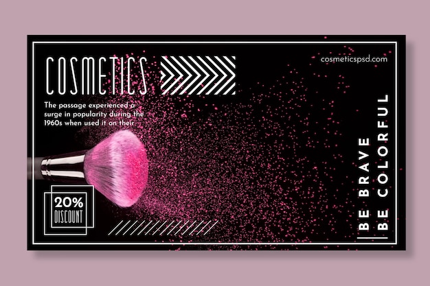 Free Vector horizontal banner for cosmetic products with make-up brush